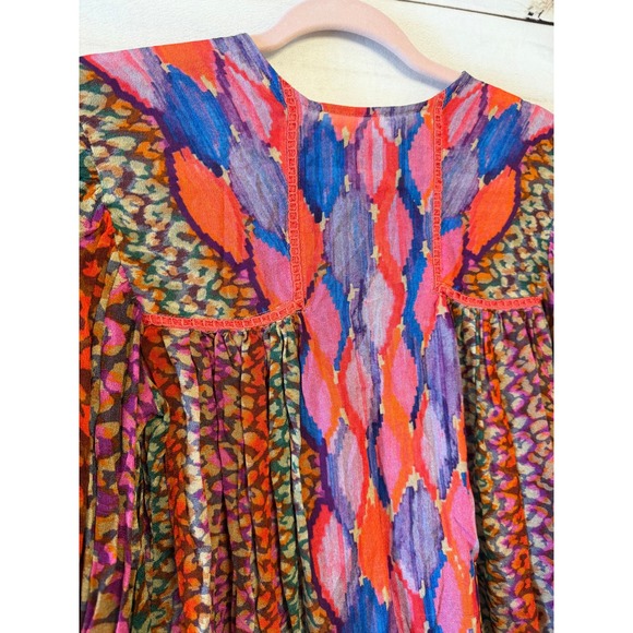 Blank London Viscose Boho Print Long Sleeve Peasant Blouse XS - Picture 7 of 8